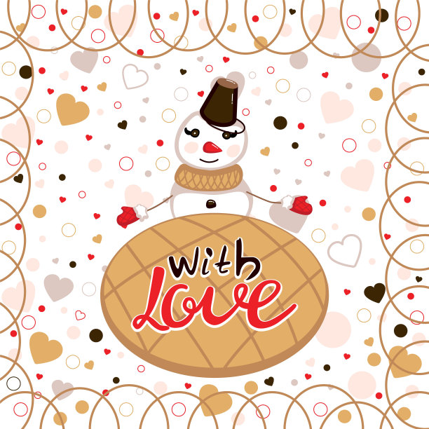 贺卡上有雪人、爱心和题字图片下载