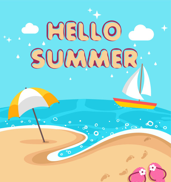 平坦的沙滩背景与沙滩伞凉鞋图片下载