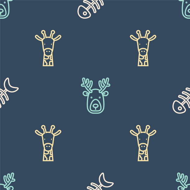 放线鱼骨架长颈鹿头和鹿用图片下载