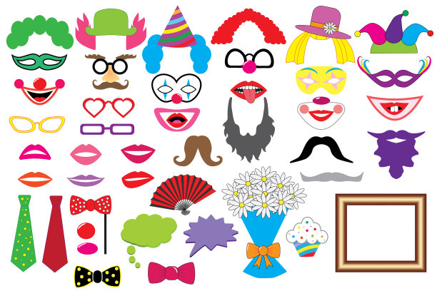 派对布景小丑眼镜帽子嘴唇假发胡子图片下载
