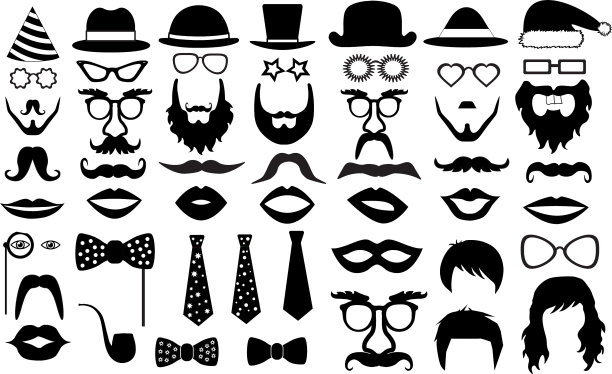 复古派对套装眼镜帽子嘴唇胡子领带图片下载