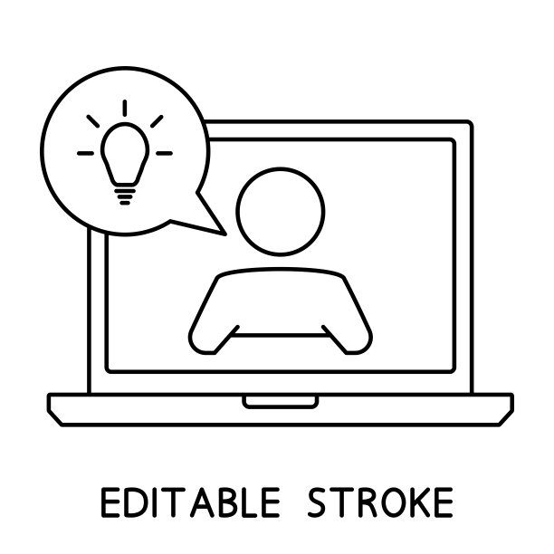 现场研讨会图标。带男人和语音泡泡的笔记本电脑。在线交流,聊天。协助、呼叫中心、虚拟帮助服务的概念说明。客户支持。快速提示图标图片下载