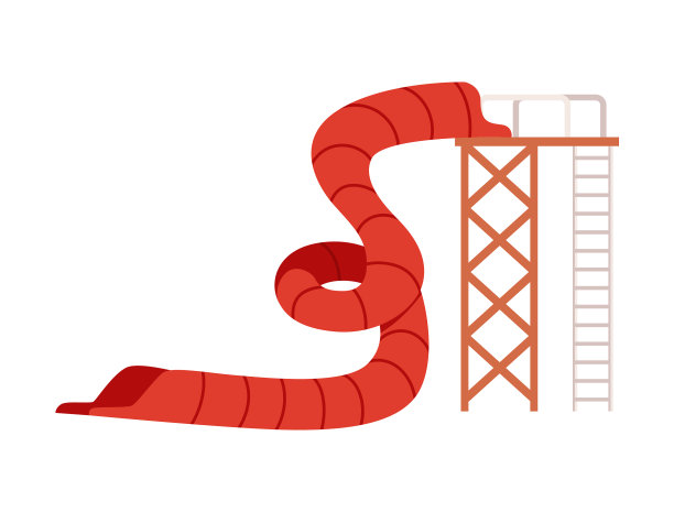 水上公园的水山与滑槽和滑梯平坦图片下载