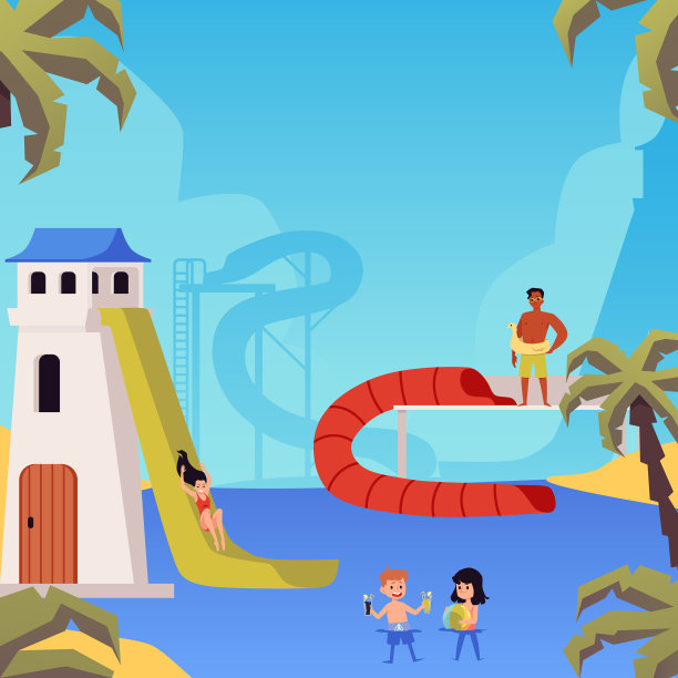 水上游乐园的横幅或海报背景图片下载