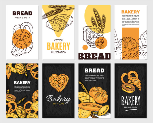设计各种面包和小麦制作的卡片图片下载