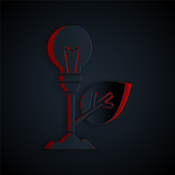 纸切灯泡与叶子图标隔离图片下载