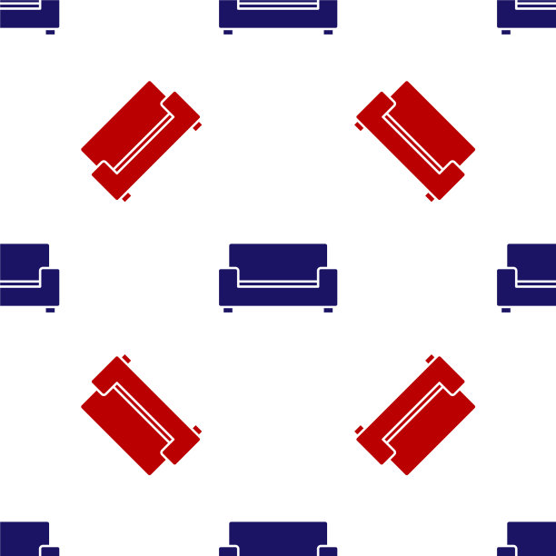 蓝色和红色沙发图标隔离无缝图案图片下载