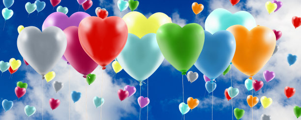 许多气球在一个程式化的心的形状。3 d -图片图片下载