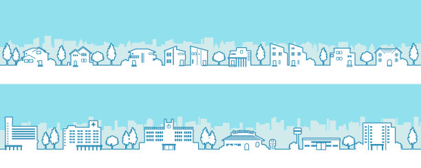 简单可爱的城市风景插图(线条艺术)图片下载