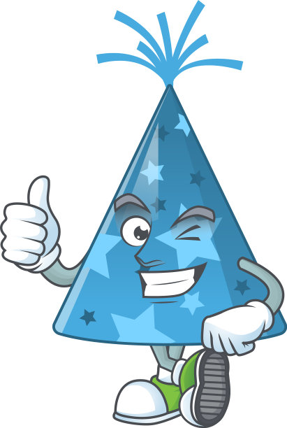 漫画蓝色派对帽与拇指向上的手指图片下载