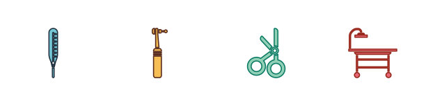 设置医用温度计、牙钻、剪子和图片下载