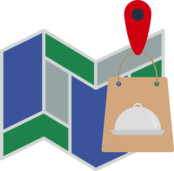 地图与递送食品袋图标图片下载