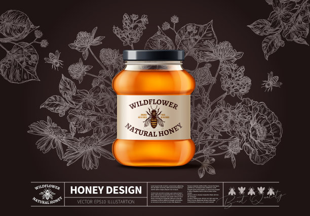 天然有机野花蜂蜜在现实的罐子图片下载