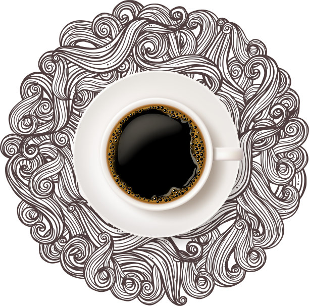 现实的白色杯咖啡顶视图与涂鸦图片下载