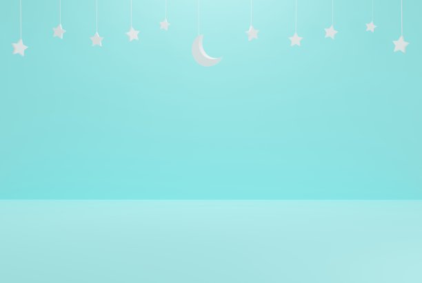 蓝天极简的讲台，有星星，伊斯兰，活动，节日等。3d渲染图。讲台展示产品eid穆巴拉克销售理念。简单，极简的设计图形蓝色的天空颜色的背景与星星和月牙极简图片下载