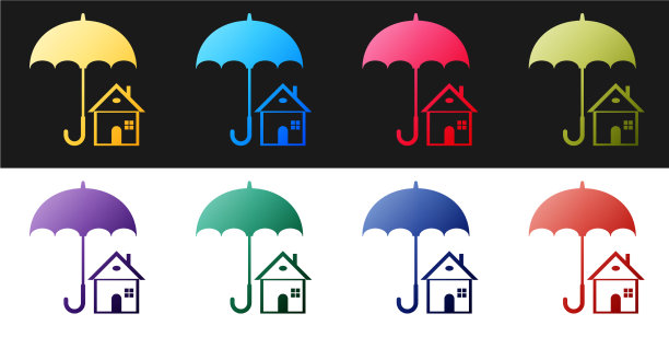 设置房子与伞图标隔离在黑色和图片下载