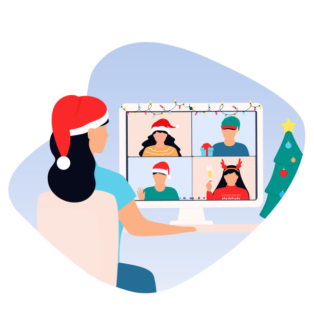 新年快乐，穿着圣诞老人的网上派对女郎图片下载