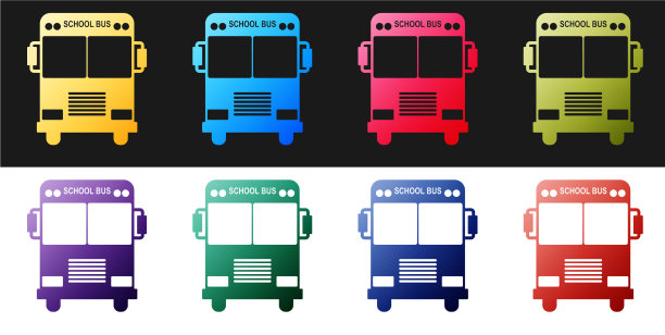 设置校车图标隔离在黑色和白色图片下载