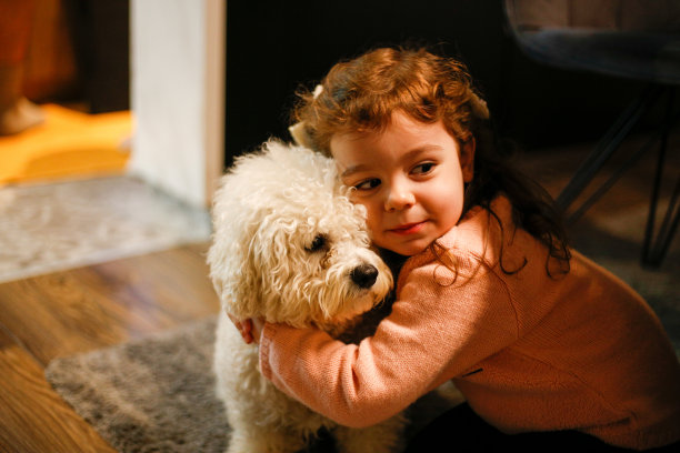 小女孩和她的狗在家里库存照片图片下载