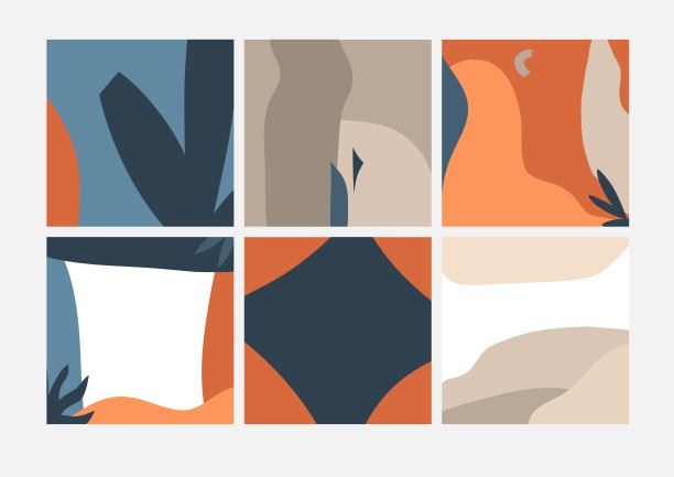 手绘矢量抽象股票图形插图艺术卡片集，与现代拼贴最小几何自然艺术当代印刷模板波西米亚形状和轮廓在中性颜色图片下载