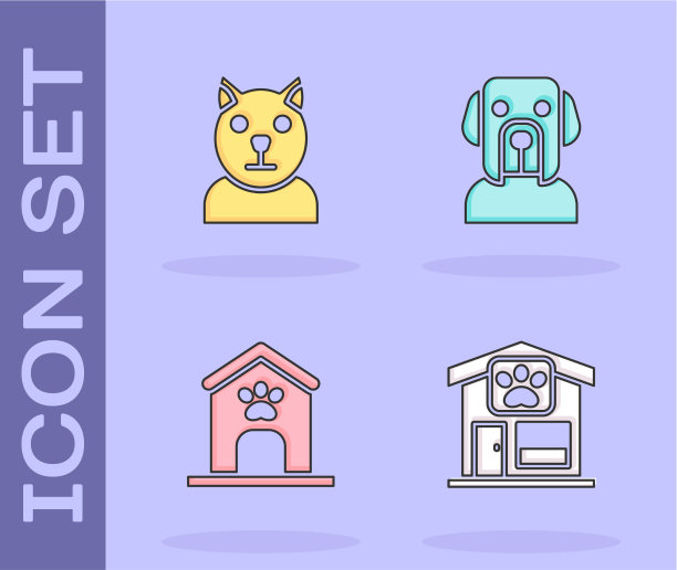 设置宠物美容，猫，狗屋和爪印和图片下载