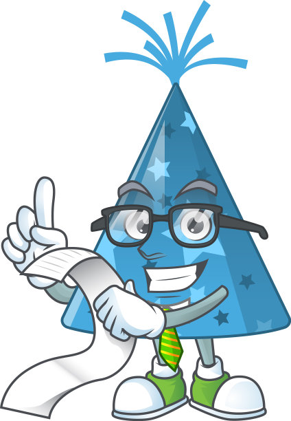 卡通吉祥物设计蓝色派对帽子抱着一个图片下载