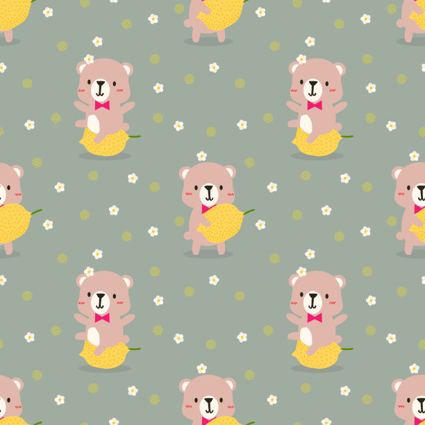 可爱的小熊和柠檬无缝图案图片下载