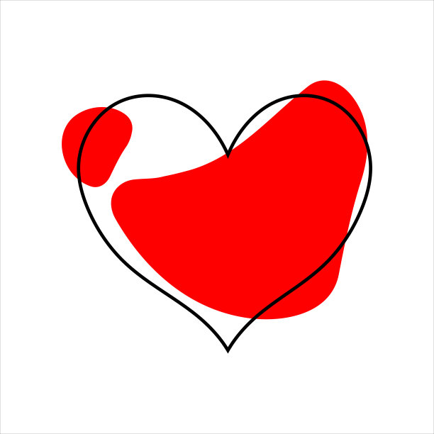 抽象流行可爱的心形与红色的形状。手绘线艺术矢量插图孤立的白色背景。每股收益10图片下载