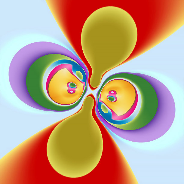 明亮的彩色抽象背景，平滑的形状和几何。彩色曲线条纹黄红色蓝绿色现代背景图片下载