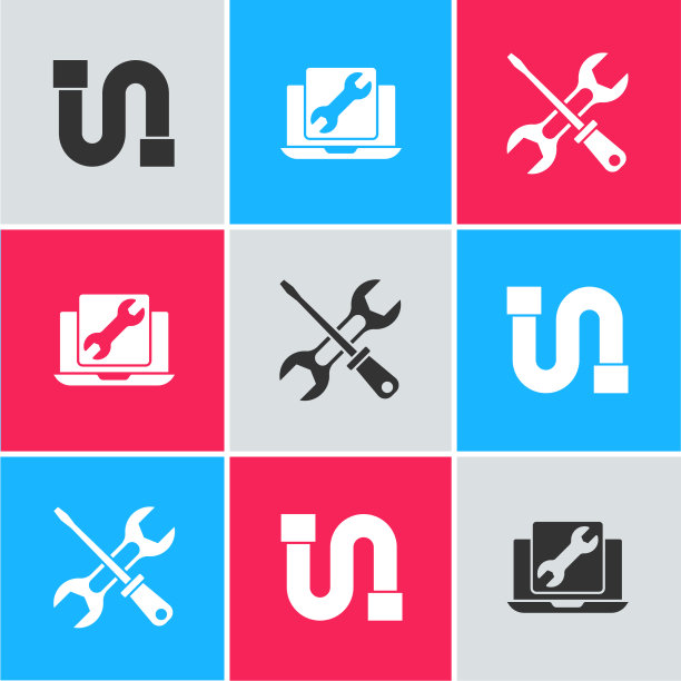 设置工业管笔记本电脑服务和螺丝刀图片下载