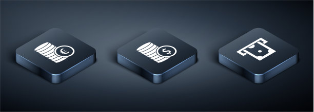 设置等距硬币货币与欧元符号ATM和图片下载