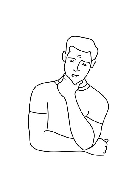 这是一个思考的年轻人的线性手绘轮廓图片下载