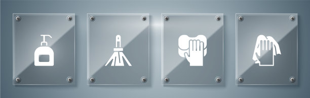 设有清洁服务手柄、扫帚和瓶子图片下载