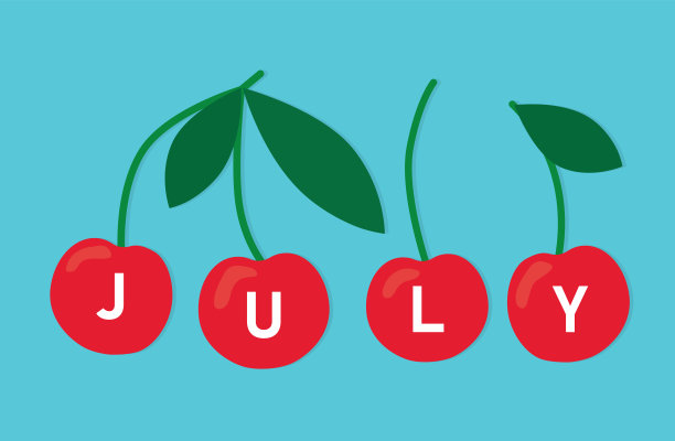 七月字写在成熟的樱桃果实上图片下载