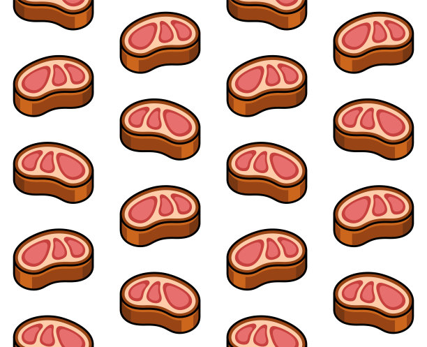 牛肉牛排肉无缝模式上的白色背景。向量图片下载