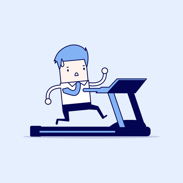 商人在跑步机上跑步。卡通人物细线风格矢量。图片下载