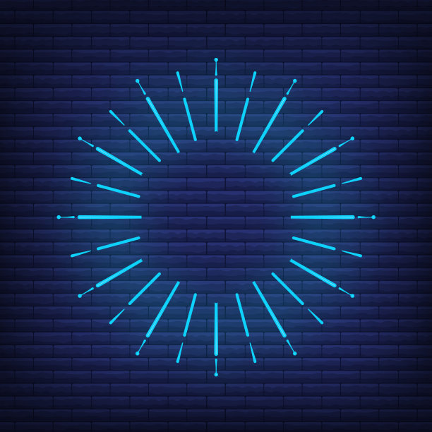 复古设计光sunburst霓虹风格辉光几何形状，复古光线阳光爆炸图标概念矢量插图，孤立在黑色墙壁上。图片下载