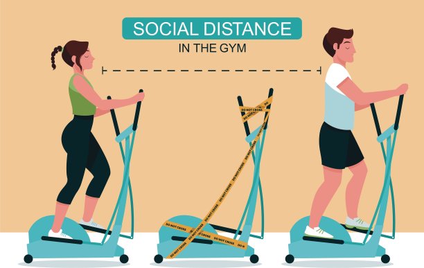 新冠肺炎大流行后的健身中心生活方式。社会距离,图片下载