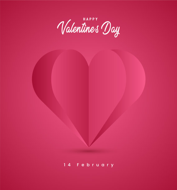 粉色大心形剪纸情人节快乐图片下载