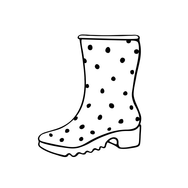 矢量轮廓波尔卡圆点橡胶雨靴雨天或园艺。手绘元素的衣服，剪贴艺术在涂鸦风格，孤立图片下载