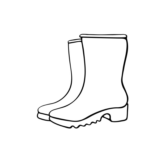 矢量轮廓橡胶雨靴为雨天或园艺。手绘元素的衣服，剪贴艺术在涂鸦风格，孤立图片下载