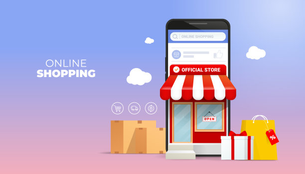 3D智能手机网上购物概念图片下载