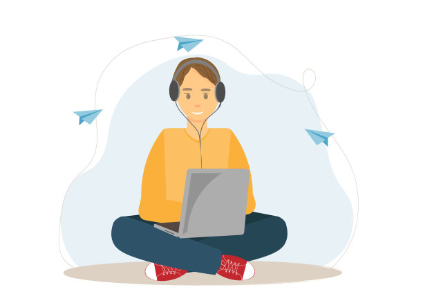 一个人坐在笔记本电脑，自由职业者的工作概念，教育概念，平面矢量插图图片下载