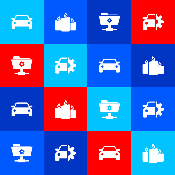 设置汽车，燃烧蜡烛，FTP设置文件夹和服务图标。向量图片下载