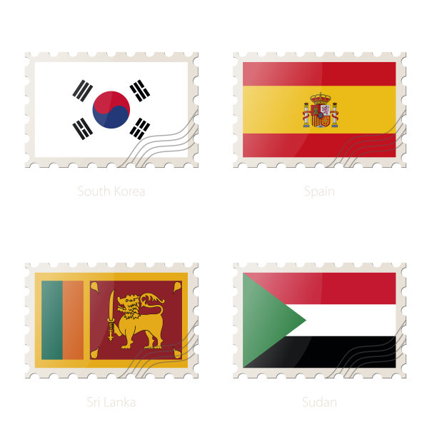邮票上印有韩国、西班牙的形象图片下载
