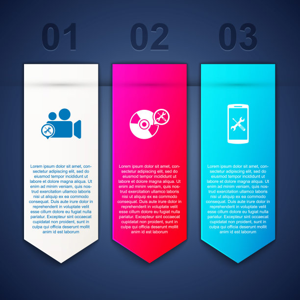 设置摄像头服务，CD或DVD光盘和智能手机。业务信息模板。向量图片下载