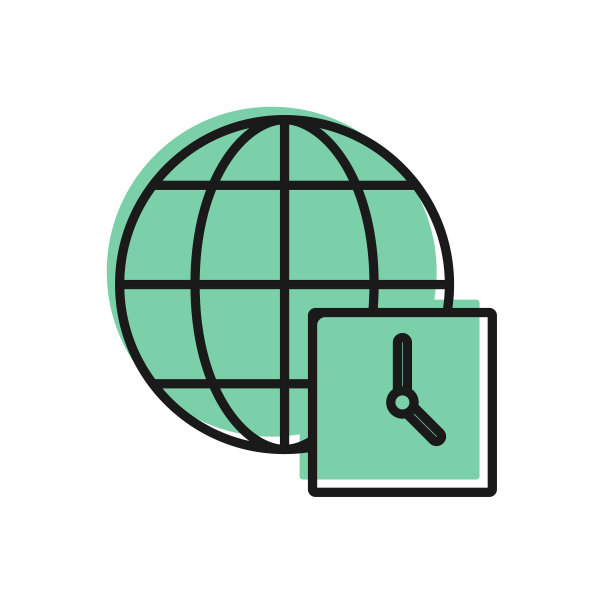 黑线世界时间图标隔离在白色背景上。时钟和全球。向量图片下载