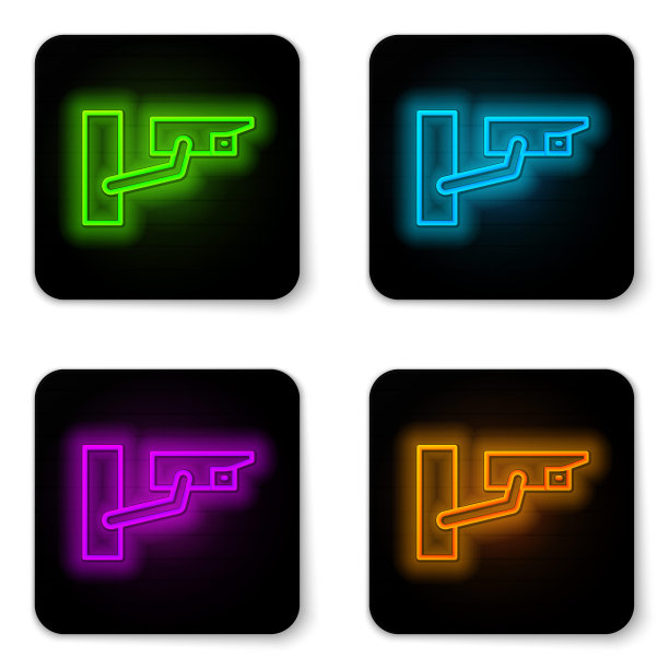 黑色背景下的监控摄像头图标矢量素材图片下载