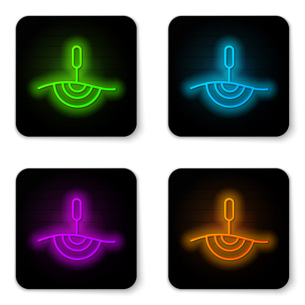 发光霓虹灯针灸疗法图标，白色背景，中医整体疗法，矢量图片下载