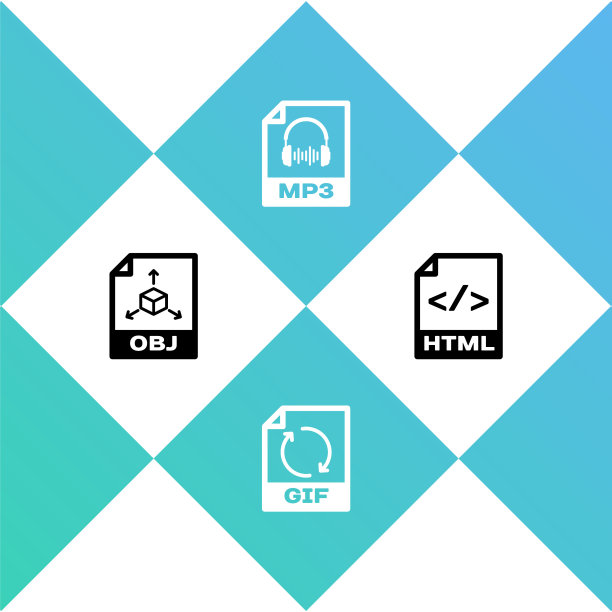 设置OBJ文件文档，GIF, MP3和HTML图标。向量图片下载